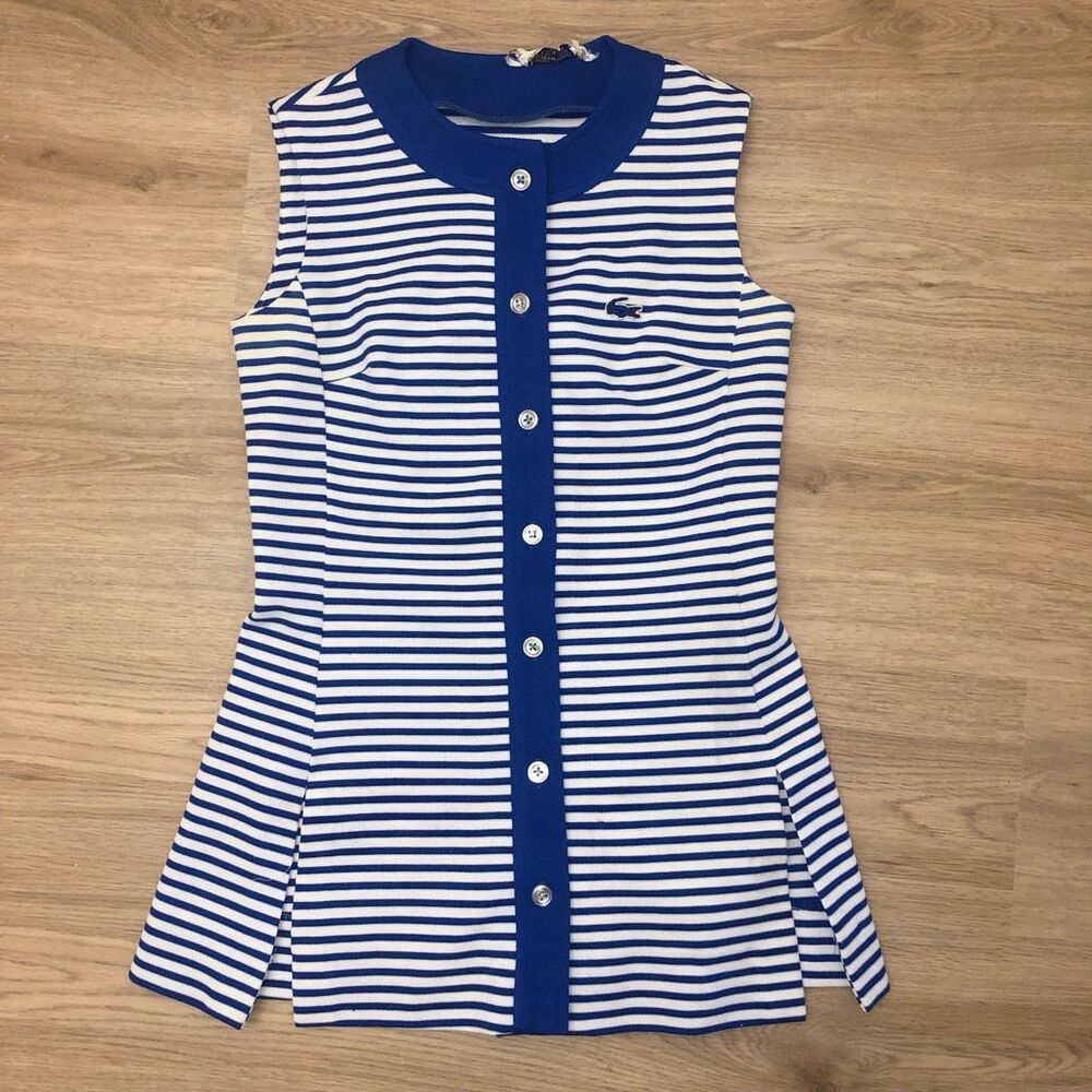 VINTAGE LACOSTE TUNIC TENNIS SKIRT DRESS CHEMISE STRIPED WOMENS SMALL SLEEVELESS
